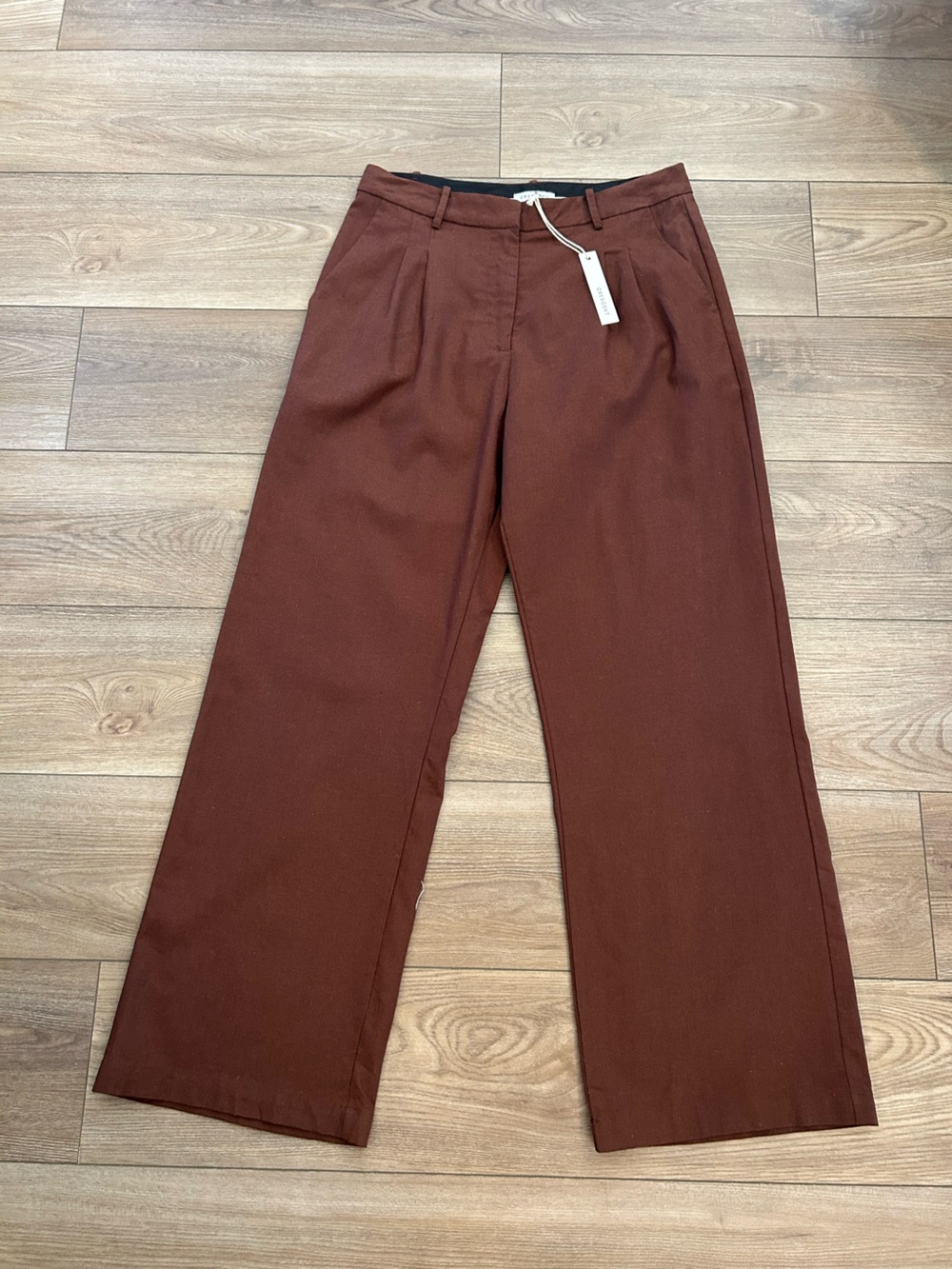 Crescent Linen Blend Wide Leg Trousers Brown Pants NWT Large CT7601
